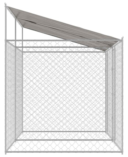 Psí klec s střechou Stříbrná 400 x 200 x 256 cm Ocel a PE 3368298
