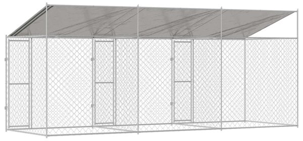 Psí klec s střechou Stříbrná 600 x 200 x 256 cm Ocel a PE 3368299