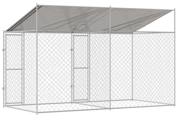 Psí klec s střechou Stříbrná 400 x 200 x 256 cm Ocel a PE 3368298