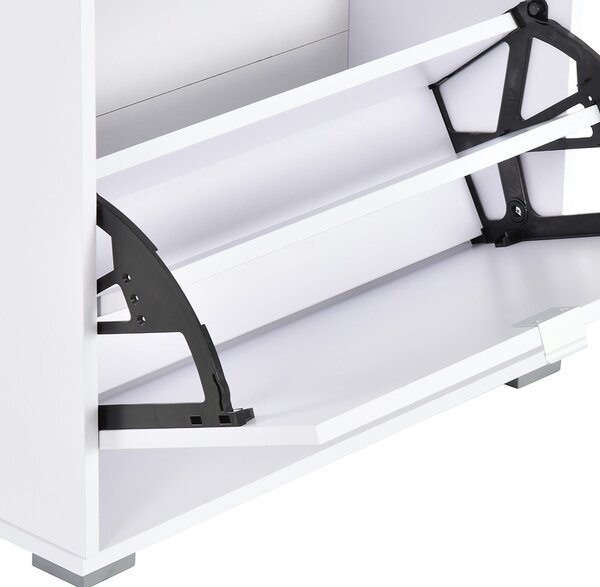 HOMCOM Skříň na boty s 3 výklopnými dvířky a 3 přihrádkami, dřevo 60L x 26Š x 124V cm, vysoce lesklá bílá | Aosom
