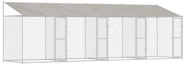 Psí klec s střechou Stříbrná 800 x 200 x 256 cm Ocel a PE 3368300