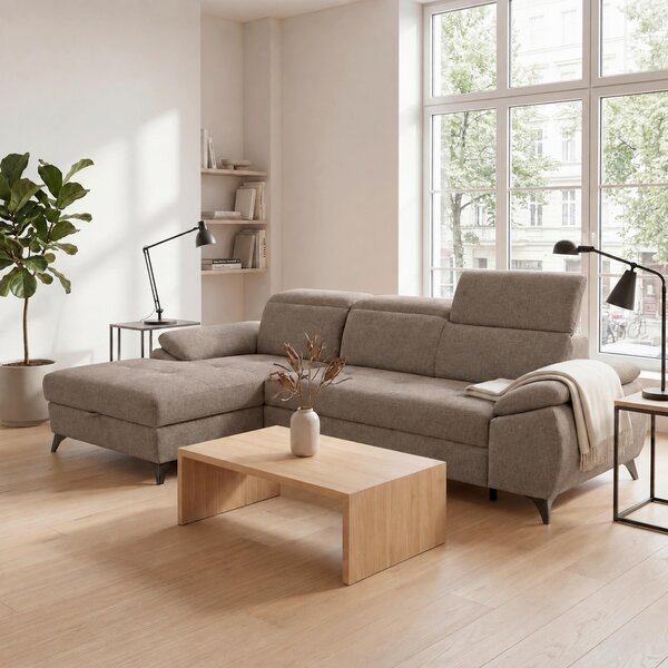 ROHOVÁ SEDAČKA, dřevo, textil, kompozitní dřevo, hnědá MID.YOU - Sedací soupravy, Online Only
