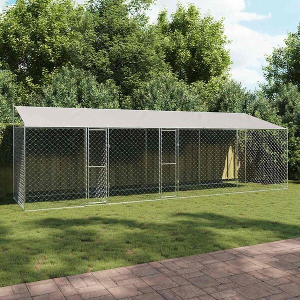 Psí klec s střechou Stříbrná 800 x 200 x 256 cm Ocel a PE 3368305