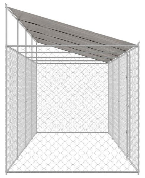 Psí klec s střechou Stříbrná 800 x 200 x 256 cm Ocel a PE 3368303