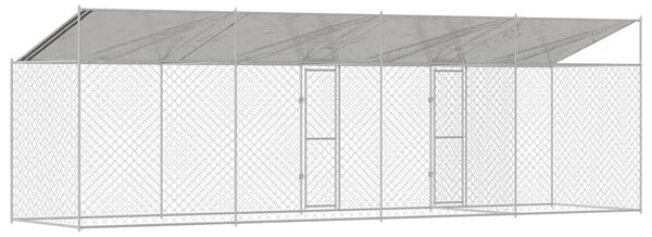 Psí klec s střechou Stříbrná 800 x 200 x 256 cm Ocel a PE 3368305
