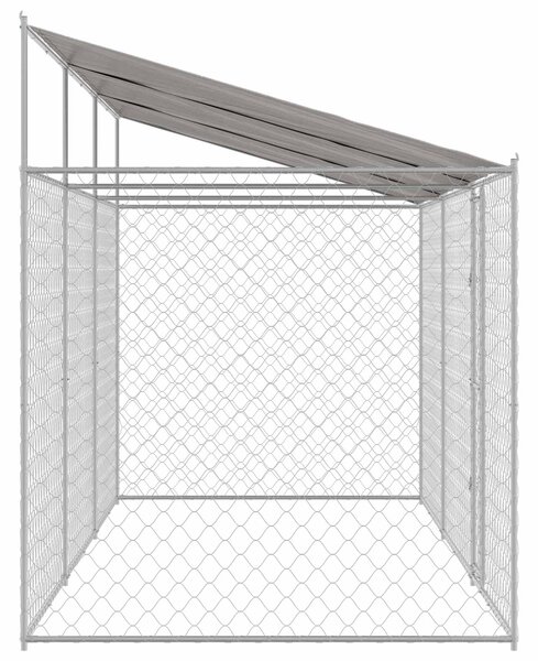 Psí klec s střechou Stříbrná 600 x 200 x 256 cm Ocel a PE 3368302