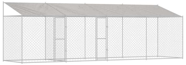 Psí klec s střechou Stříbrná 800 x 200 x 256 cm Ocel a PE 3368305