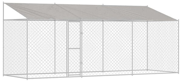Psí klec s střechou Stříbrná 600 x 200 x 256 cm Ocel a PE 3368302
