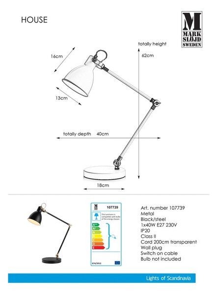 Černá stolní lampa Markslöjd House Table Black