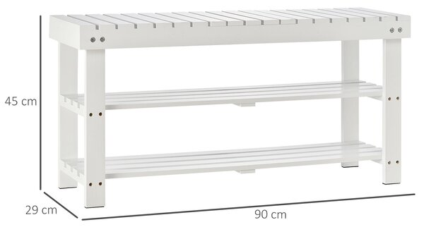 HOMCOM Botník, 3-úrovňový Dřevěný Botník s Úložnou Policí a Skrytým Prostorem, Lavice do Předsíně, Ložnice, 90 x 29 x 45 cm, Bílá | Aosom