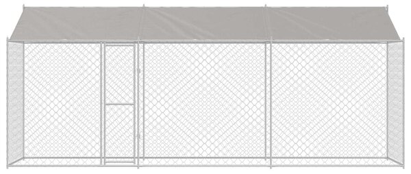 Psí klec s střechou Stříbrná 600 x 200 x 256 cm Ocel a PE 3368302