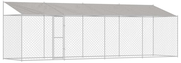 Psí klec s střechou Stříbrná 800 x 200 x 256 cm Ocel a PE 3368303