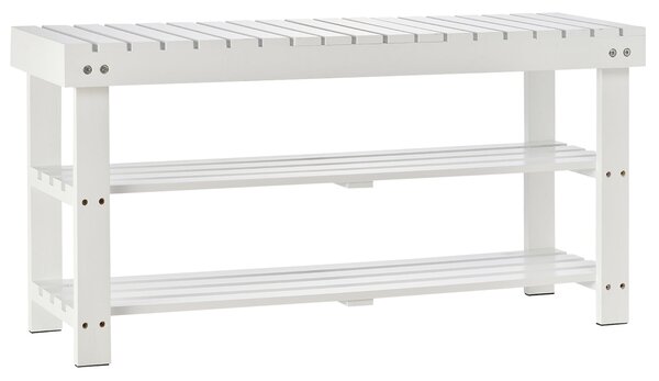HOMCOM Botník, 3-úrovňový Dřevěný Botník s Úložnou Policí a Skrytým Prostorem, Lavice do Předsíně, Ložnice, 90 x 29 x 45 cm, Bílá | Aosom