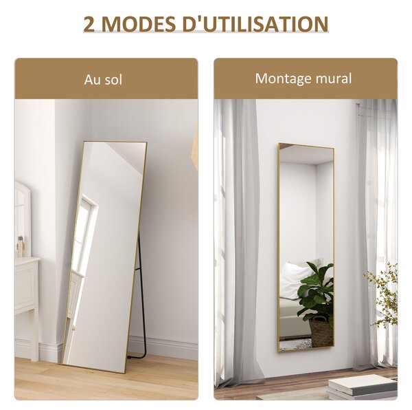 HOMCOM Velké obdélníkové zrcadlo ve full-length provedení, 50 x 160 cm - stojací, na stěnu nebo opřené o zeď - do ložnice, obývacího pokoje a šatny, z