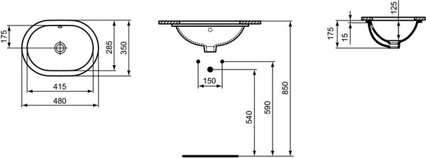 Ideal Standard Connect umyvadlo 41.5x28.5 cm oválné pod pult bílá E504601