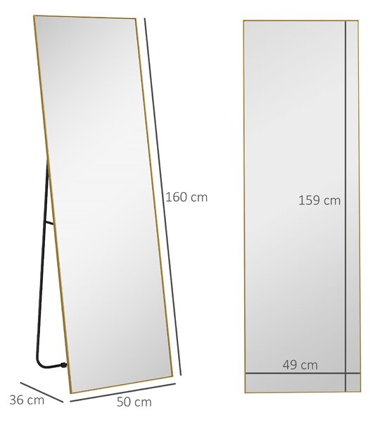 HOMCOM Velké obdélníkové zrcadlo ve full-length provedení, 50 x 160 cm - stojací, na stěnu nebo opřené o zeď - do ložnice, obývacího pokoje a šatny, z