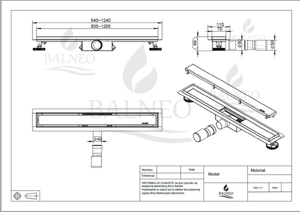 Balneo G-drain Next sprchový odtok 90 cm MILKY90N