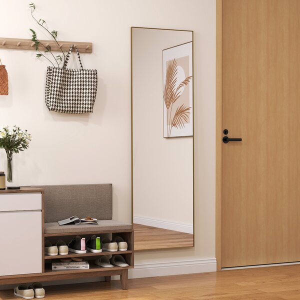 HOMCOM Velké obdélníkové zrcadlo ve full-length provedení, 50 x 160 cm - stojací, na stěnu nebo opřené o zeď - do ložnice, obývacího pokoje a šatny, z