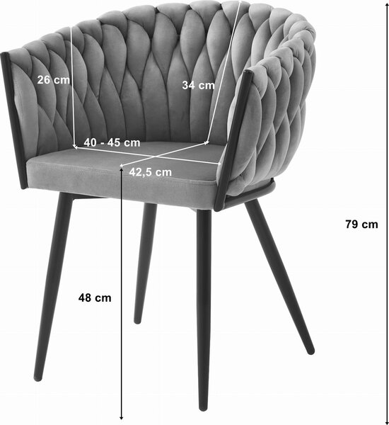Židle ARONA čalouněná černým sametem, kovové nohy, do obývacího pokoje, jídelny, ložnice, 4 kusy, rozměry 61x79x55 cm, nosnost do 110 kg