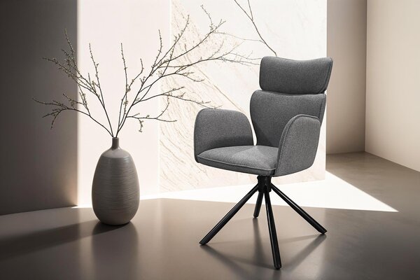 Jídelní židle byLIVING, set 2 kusů, model SEATTLE / potah: tkanina, barva: antracitová / konstrukce: kov, matná černá / otočná sedací část o 360° / rozměry: šířka 65 cm, výška 93 cm, hloubka 65 cm