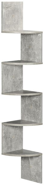 HOMCOM Stěnná rohová polička v zigzag designu 20Š x 20H x 126V cm, 5 úrovní, dřevo, šedá | Aosom