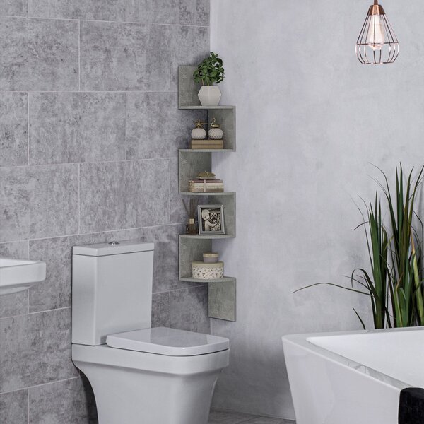 HOMCOM Stěnná rohová polička v zigzag designu 20Š x 20H x 126V cm, 5 úrovní, dřevo, šedá | Aosom