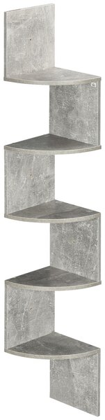 HOMCOM Stěnná rohová polička v zigzag designu 20Š x 20H x 126V cm, 5 úrovní, dřevo, šedá | Aosom