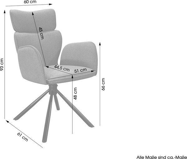 Jídelní židle byLIVING, set 2 kusů, model SEATTLE / potah: tkanina, barva: antracitová / konstrukce: kov, matná černá / otočná sedací část o 360° / rozměry: šířka 65 cm, výška 93 cm, hloubka 65 cm