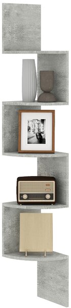 HOMCOM Stěnná rohová polička v zigzag designu 20Š x 20H x 126V cm, 5 úrovní, dřevo, šedá | Aosom