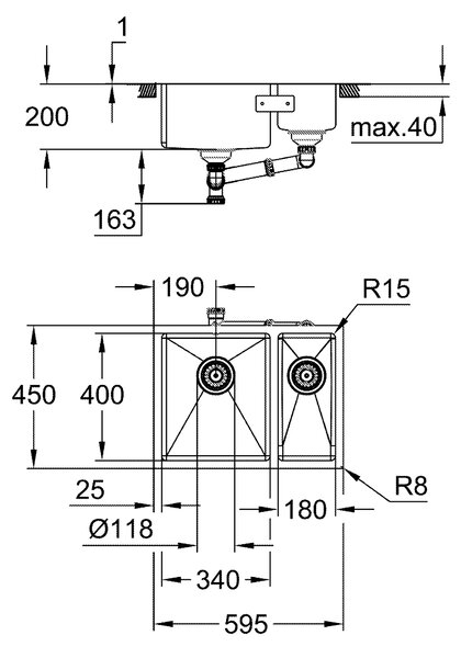 Grohe K700 ocelový dřez 59.5x45 cm 31577SD1
