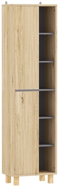 HOMCOM Koupelnová sloupková skříň, Koupelnová skříň s 6 otevřenými přihrádkami a 2 skříněmi, rozměry 40Š x 24H x 148V cm, přirodní dřevo | Aosom