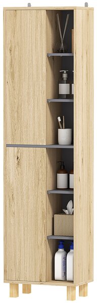 HOMCOM Koupelnová sloupková skříň, Koupelnová skříň s 6 otevřenými přihrádkami a 2 skříněmi, rozměry 40Š x 24H x 148V cm, přirodní dřevo | Aosom