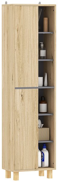HOMCOM Koupelnová sloupková skříň, Koupelnová skříň s 6 otevřenými přihrádkami a 2 skříněmi, rozměry 40Š x 24H x 148V cm, přirodní dřevo | Aosom