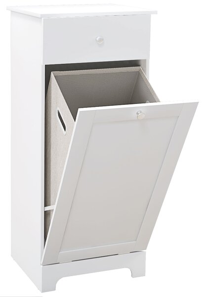 HOMCOM Koupelnová skříňka s skládacím košem na prádlo, úložná skříňka se šuplíkem - 40D x 40Š x 90,5V cm - Bílá | Aosom