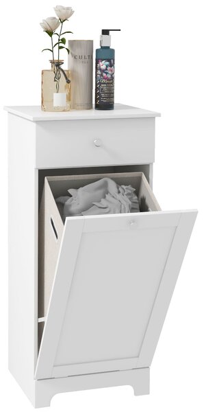 HOMCOM Koupelnová skříňka s skládacím košem na prádlo, úložná skříňka se šuplíkem - 40D x 40Š x 90,5V cm - Bílá | Aosom
