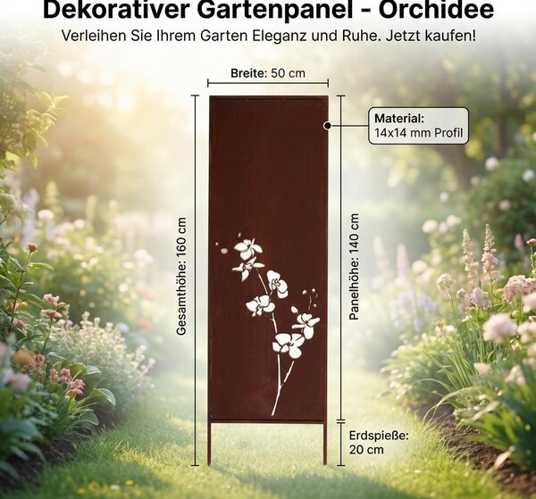Zahradní Paraván Edelrost 160x50 cm Ochranný Panel s Květy Orchideje