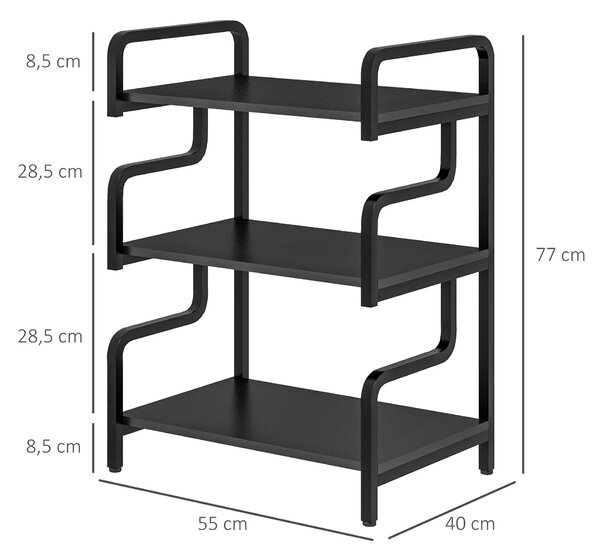 HOMCOM 3-patrový stojan na tiskárnu, úložný regál, stojan na tiskárnu z dřeva a kovu 55x40x77cm pro domácí kancelář černý | Aosom