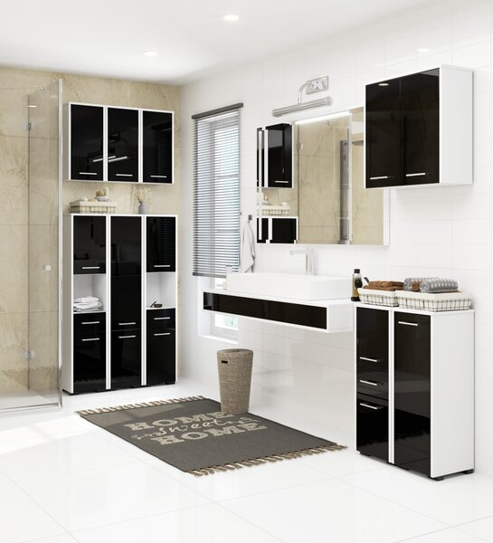 Ak furniture Koupelnová skříňka Fin bílá/černá lesk