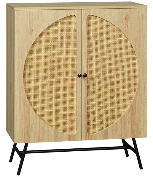 HOMCOM Vysoký Buffet Skříň s Dřevěným a Proutěným Designem 2 Dveře - 80 x 39 x 101,8 cm Přírodní | Aosom