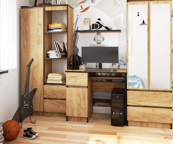 Ak furniture Psací stůl PIKSEL 90 cm dub craft zlatý levý