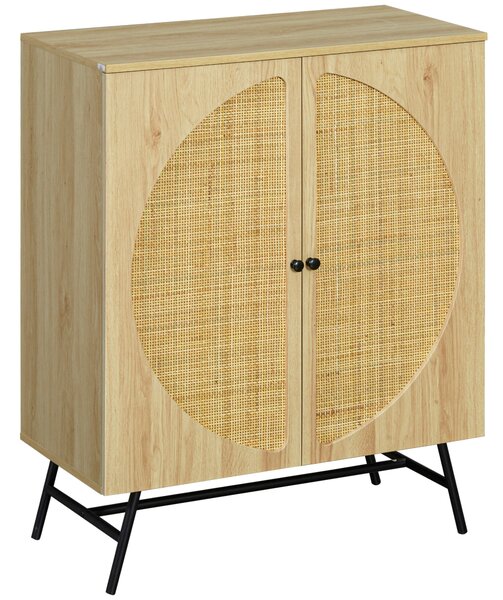 HOMCOM Vysoký Buffet Skříň s Dřevěným a Proutěným Designem 2 Dveře - 80 x 39 x 101,8 cm Přírodní | Aosom