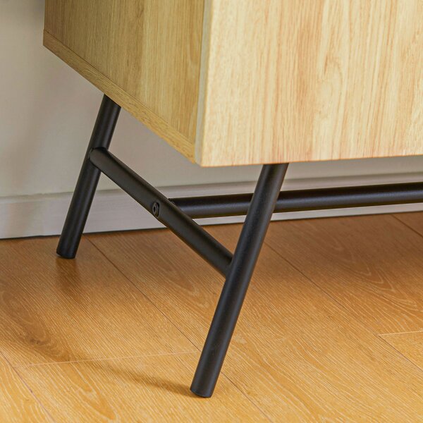 HOMCOM Vysoký Buffet Skříň s Dřevěným a Proutěným Designem 2 Dveře - 80 x 39 x 101,8 cm Přírodní | Aosom