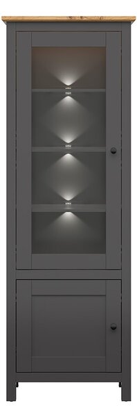 Vitrína BRW Hesen REG1W1D/20/7 (s LED osvětlením) (grafit + dub artisan)