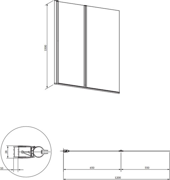 Omnires Kingston vanová zástěna 120 cm dvoudílný černá matný/čiré sklo XHE20BLTR