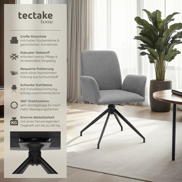 Tectake® Otočné křeslo Daya robustní tkaná látka, čalouněné 55,5 x 58 x 87 cm