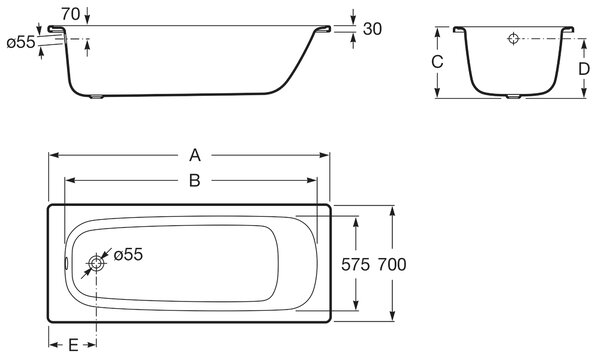 Roca Contesa obdélníková vana 150x70 cm bílá A2360K0000