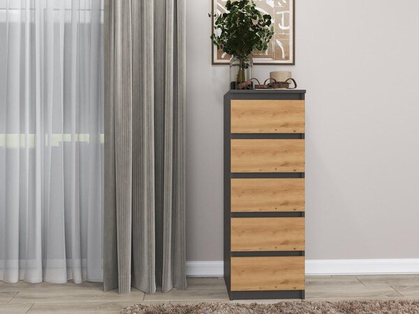 Topeshop W5 ANT/ART KPL, Antracit, Dub, 5 zásuvka/zásuvek, Dřevotřískové desky, Moderní, Dřevotřískové desky, ABS (akrylonitril-butadien-styren)