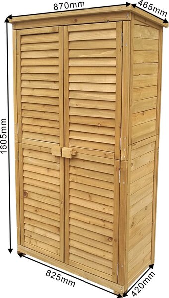 Zahradní kůlna Wiltec s žaluziovými dveřmi ze smrkového dřeva s asfaltovou střechou 870x465x1600mm pro zahradu, terasu a balkon Kůlna na nářadí Dřevěná kůlna Skříň na nářadí
