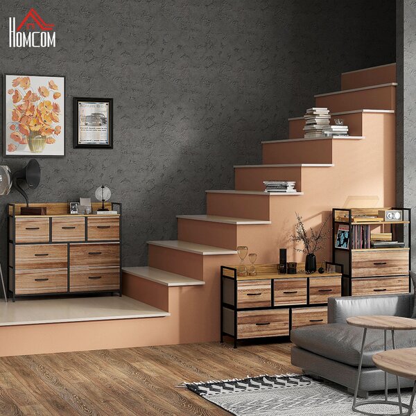 HOMCOM 7 zásuvkový textilní botník - Černý ocelový rám - 98 x 29 x 85 cm, Ložnice, Předsíň, Obývací pokoj, Černý a přírodní | Aosom