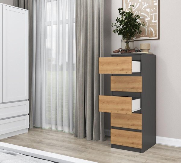 Topeshop W5 ANT/ART KPL, Antracit, Dub, 5 zásuvka/zásuvek, Dřevotřískové desky, Moderní, Dřevotřískové desky, ABS (akrylonitril-butadien-styren)